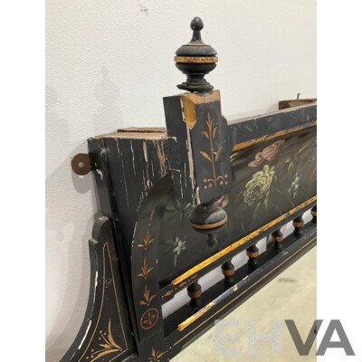 Ebonised and Gilt Handpainted Mantel Mirror with Shelves 