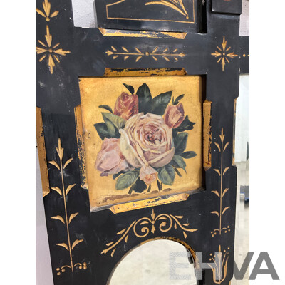 Ebonised and Gilt Handpainted Mantel Mirror with Shelves 