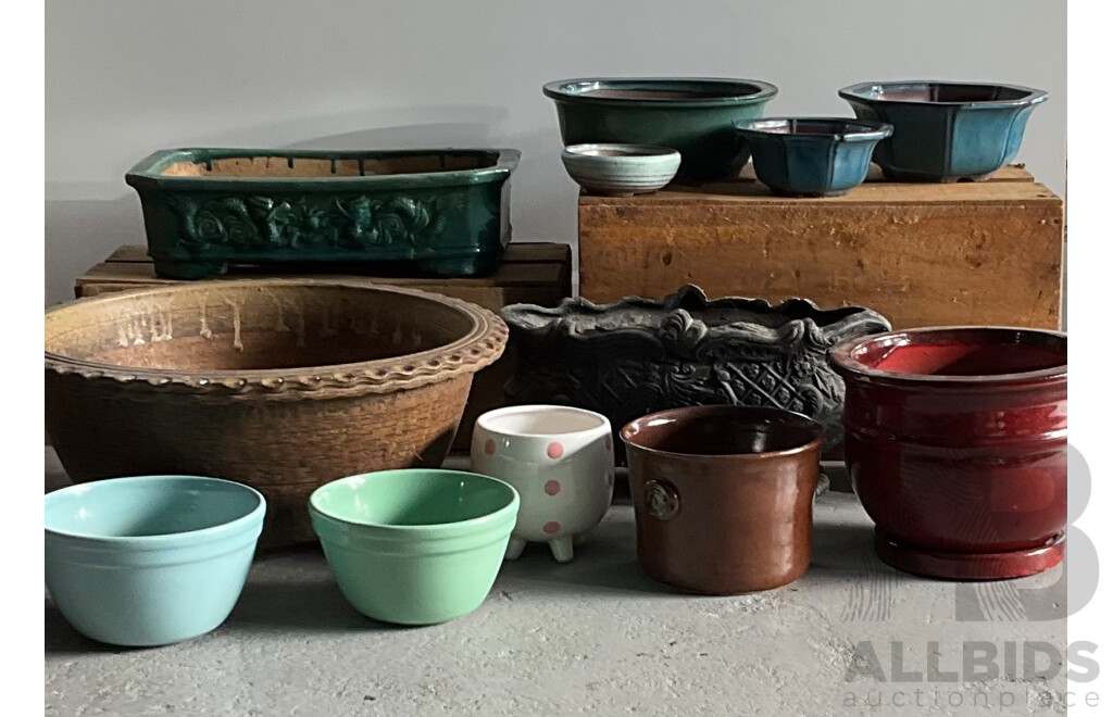 Cast Iron Decorative Planter Pot, Bonsai Pots and Others - Lot of 12