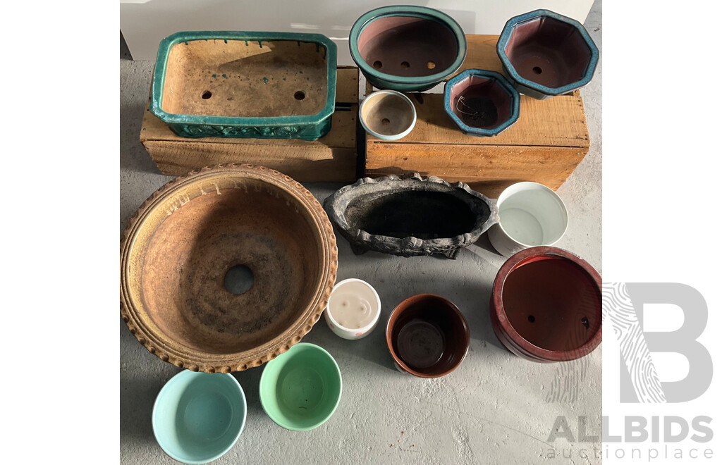Cast Iron Decorative Planter Pot, Bonsai Pots and Others - Lot of 12