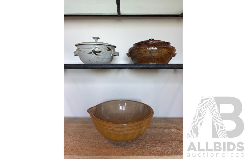 Bendigo Pottery Stoneware Tureen, with Another and French Mixing Bowl