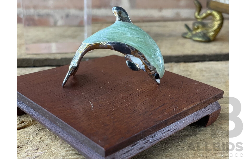 Collection of Decorative Objects Including Donald Duck Figure, Murano Crystal Cat, Huon Pine Serviette Holder and More