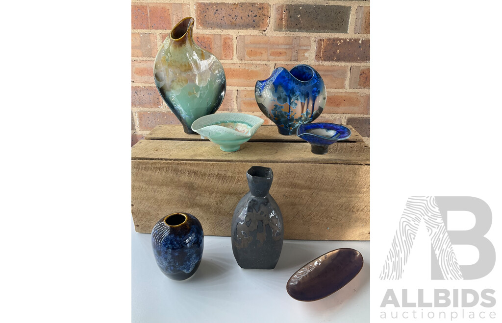 Drip Glazed Lustreware Studio Pottery Vases and Bowls