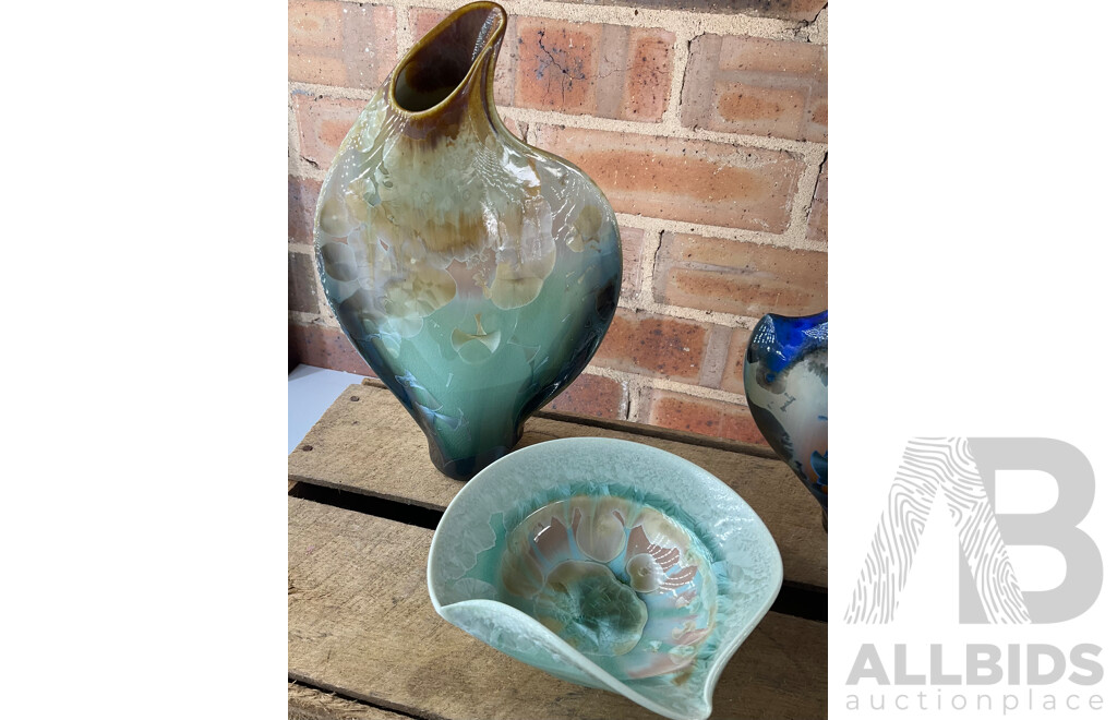 Drip Glazed Lustreware Studio Pottery Vases and Bowls