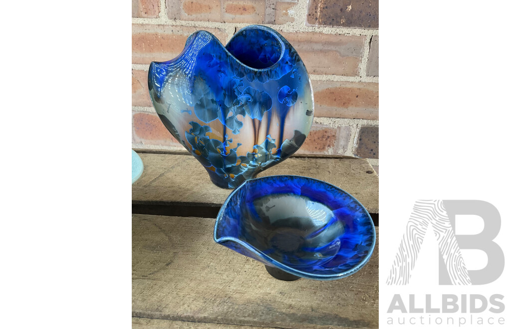 Drip Glazed Lustreware Studio Pottery Vases and Bowls