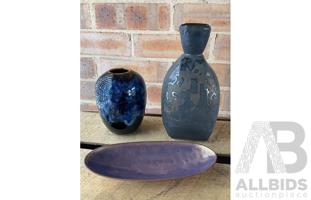 Drip Glazed Lustreware Studio Pottery Vases and Bowls