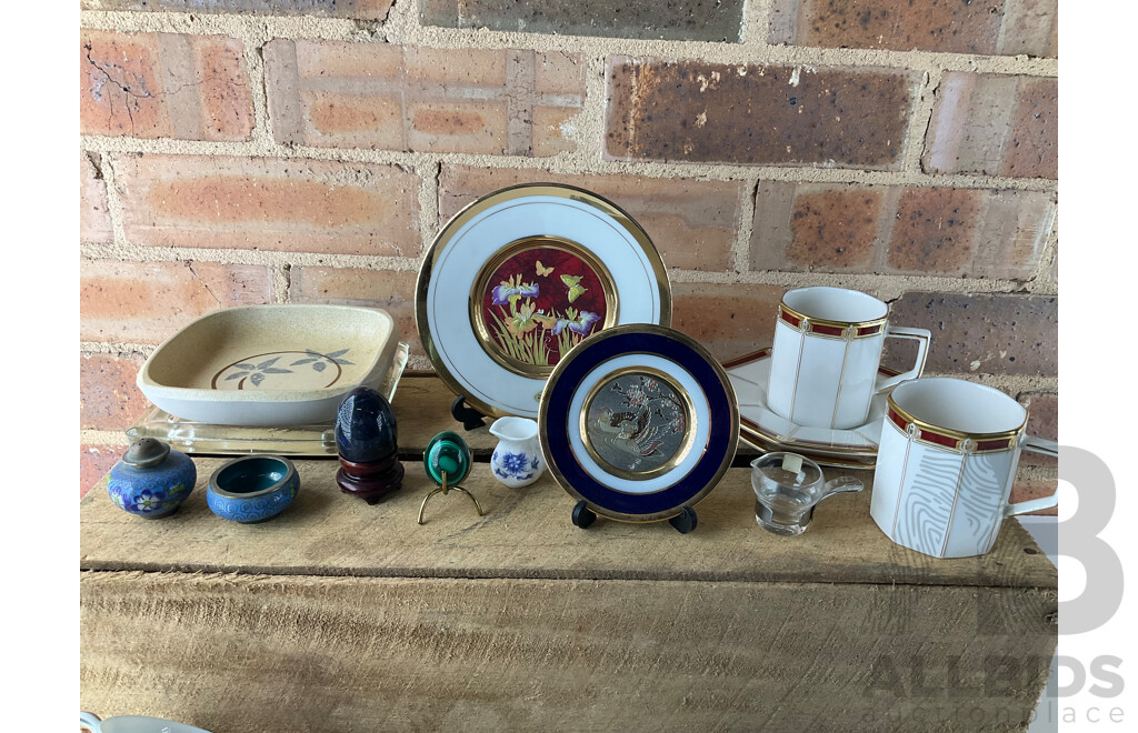 Chokin 24K Tgold Edged Plates (2x), Noritake China Dinnerware, Egg Shaped Gemstone and More