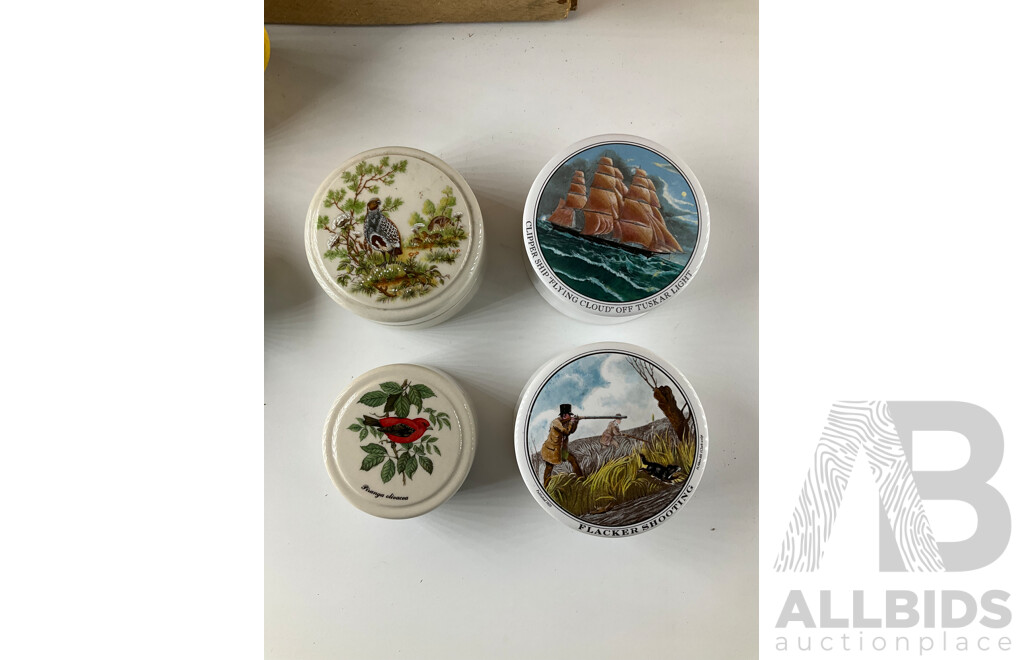 ROYAL DOULTON 'King George' Decanters (x4), Antique English Pitcher, Collection of Porcelain Trinket Boxes (x4), ROSENTHAL German Gilt Porcelain Coffee Set and More