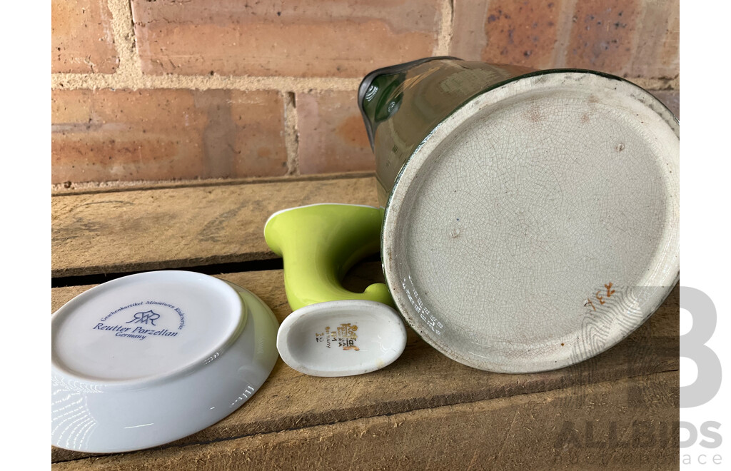 ROYAL DOULTON 'King George' Decanters (x4), Antique English Pitcher, Collection of Porcelain Trinket Boxes (x4), ROSENTHAL German Gilt Porcelain Coffee Set and More