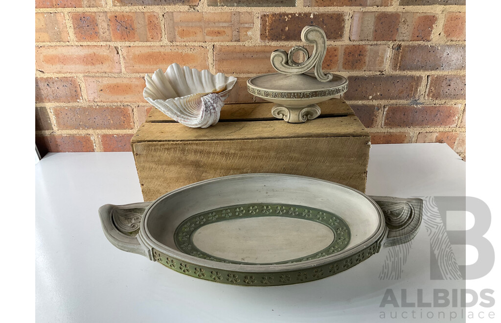 Giant Clam Shell, Two Decorative Composite Centrepiece Bowls