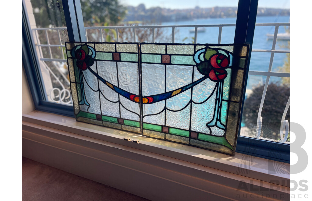 Pair of Seccesionist Style Leadlight Panels