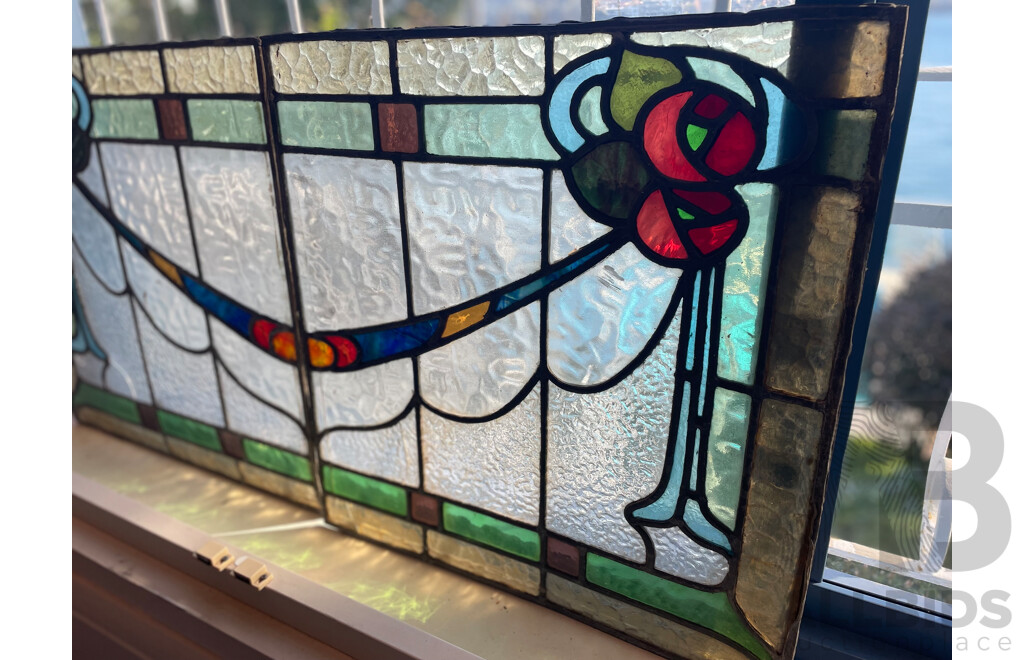 Pair of Seccesionist Style Leadlight Panels