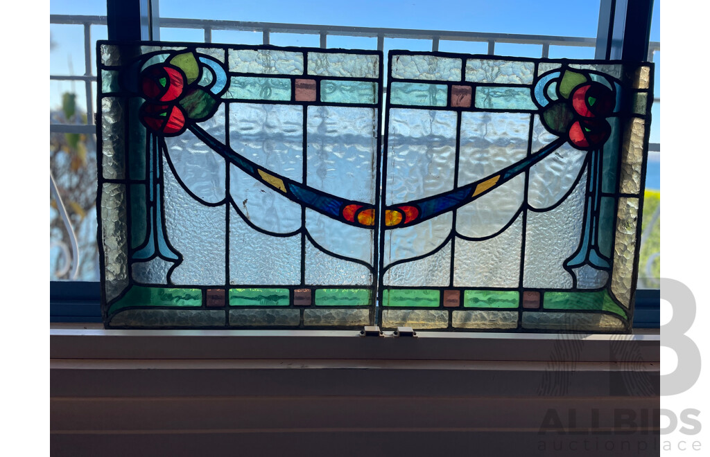 Pair of Seccesionist Style Leadlight Panels