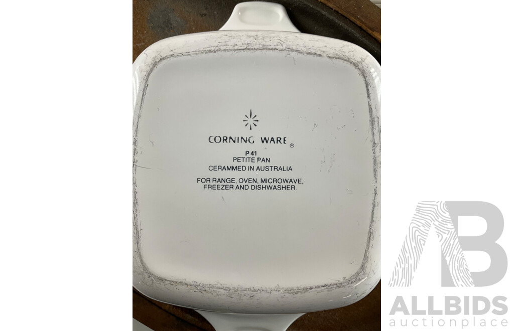 Large Collection of CORNINGWARE, Teapot Kettles, Cast Iron Sizzler Plate and Antique English Milk Jug
