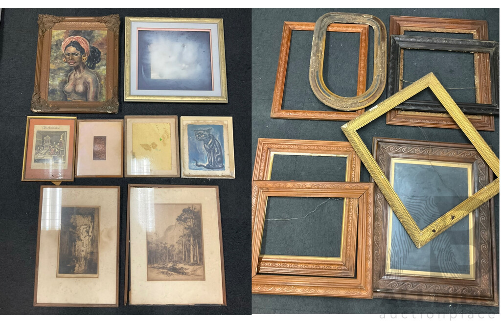 Assorted Arts and Frames - Including GIA ''Black Cat'', JUNO RAMMA ''African Women'', Framed Woodblock Print and More - Lot of 16