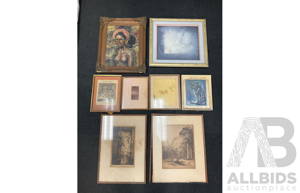 Assorted Arts and Frames - Including GIA ''Black Cat'', JUNO RAMMA ''African Women'', Framed Woodblock Print and More - Lot of 16