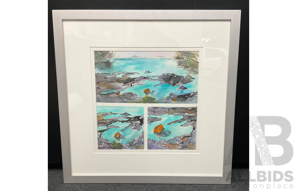 Janet Carter ''Fingal Bay'', Watercolour and Ink 60 x 60 cm (frame)