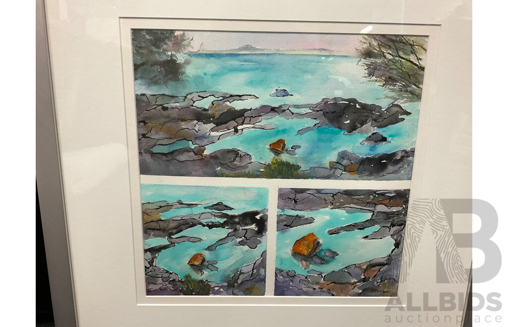 Janet Carter ''Fingal Bay'', Watercolour and Ink 60 x 60 cm (frame)