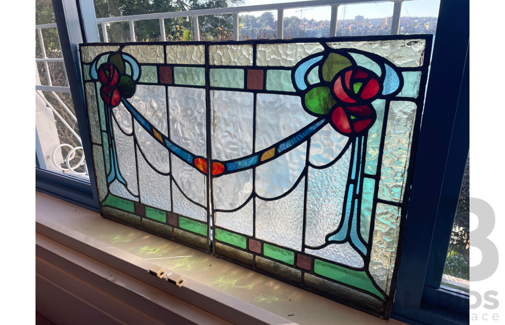 Pair of Seccesionist Style Leadlight Panels