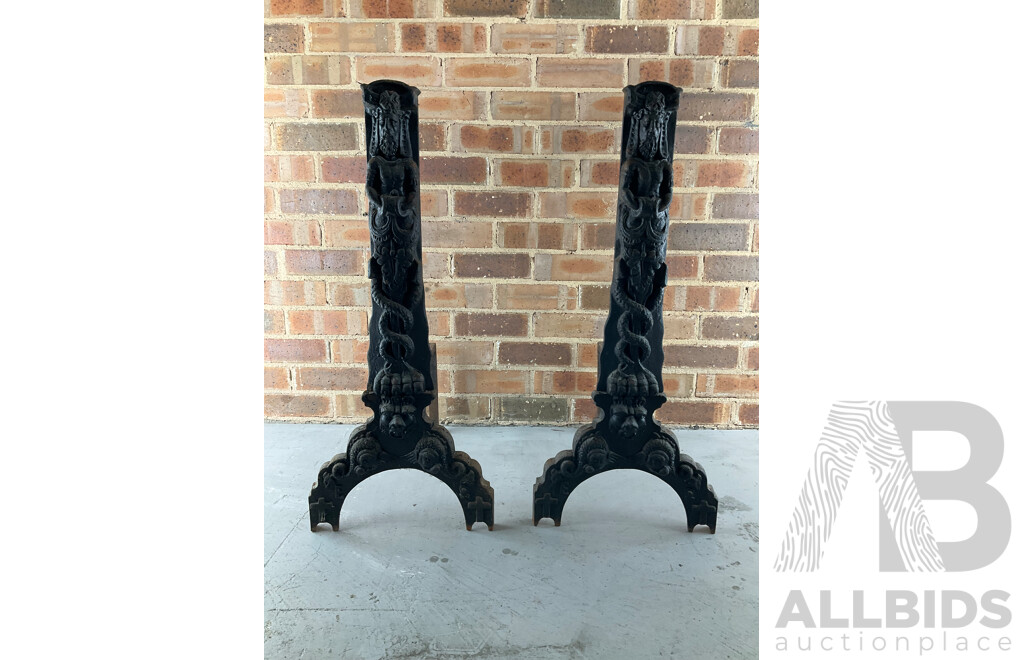 Antique Heavy Gauge Cast Iron Fire Dogs