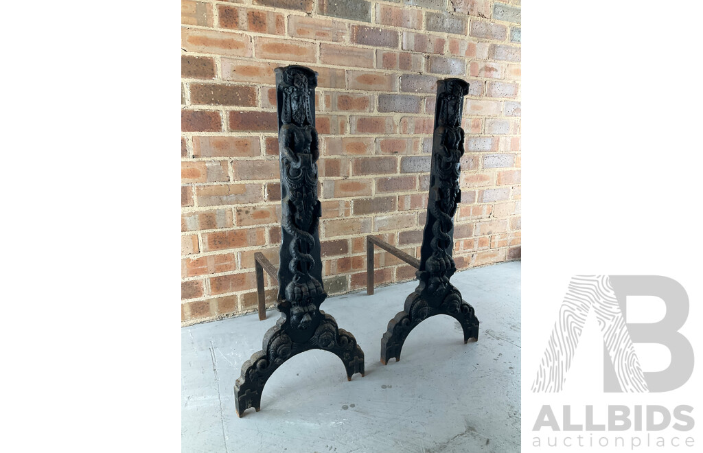 Antique Heavy Gauge Cast Iron Fire Dogs