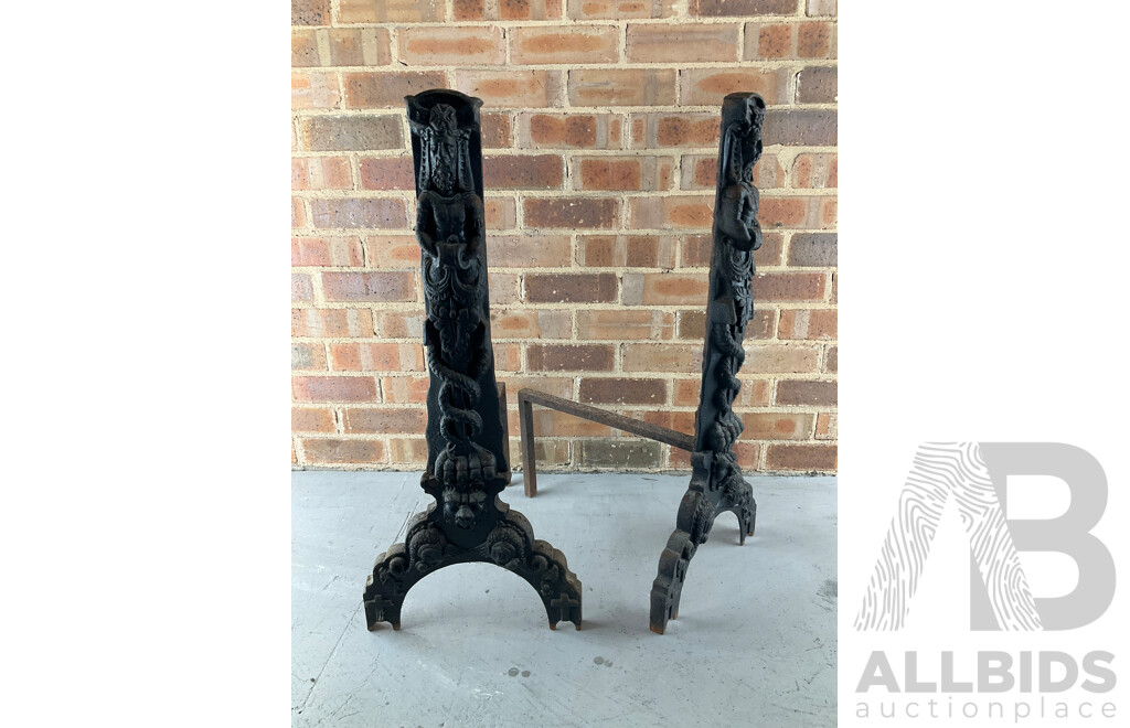 Antique Heavy Gauge Cast Iron Fire Dogs