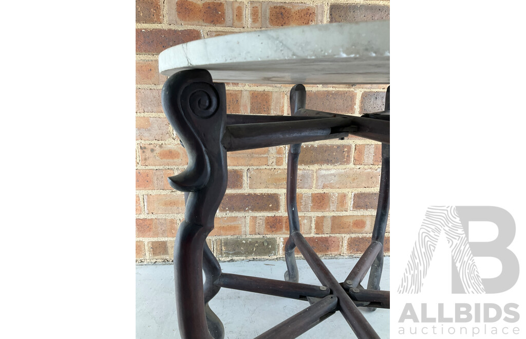 Antique Rosewood Folding Side Table with Circular Marble Top
