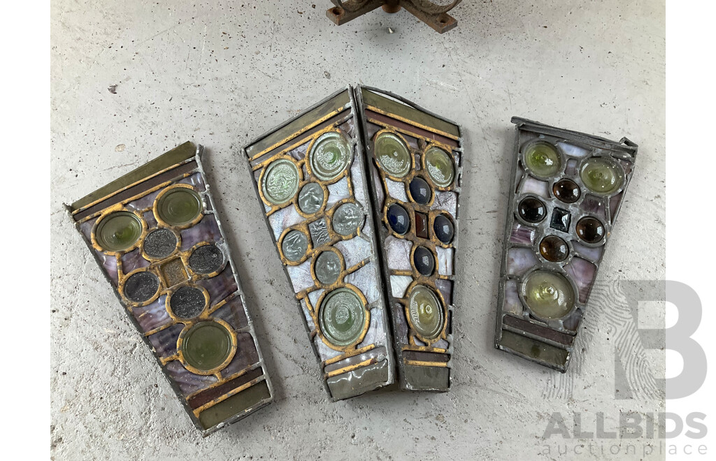 Antique Wrought Iron Lantern with Leadlight Panels