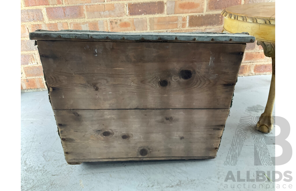 Chased Copper and Pine Coal Scuttle Together with Circular Side Table