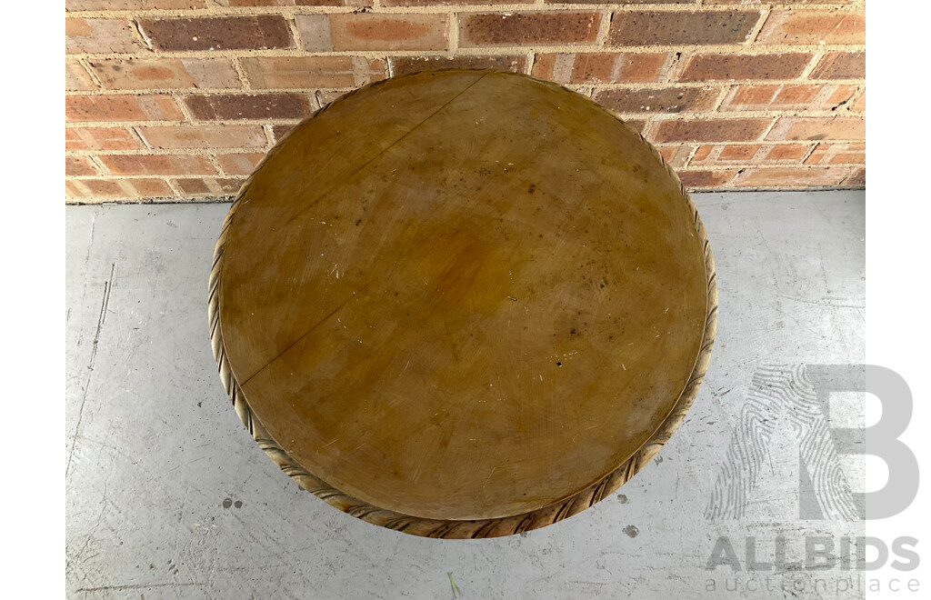Chased Copper and Pine Coal Scuttle Together with Circular Side Table