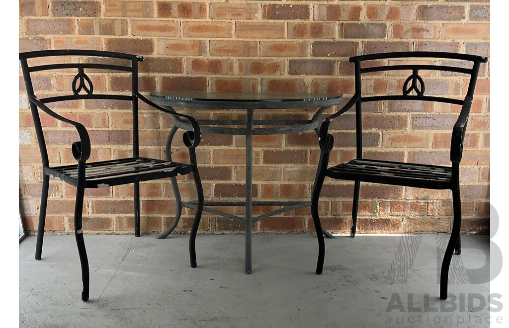 Three Piece Alloy Patio Suite with Glass Top Table