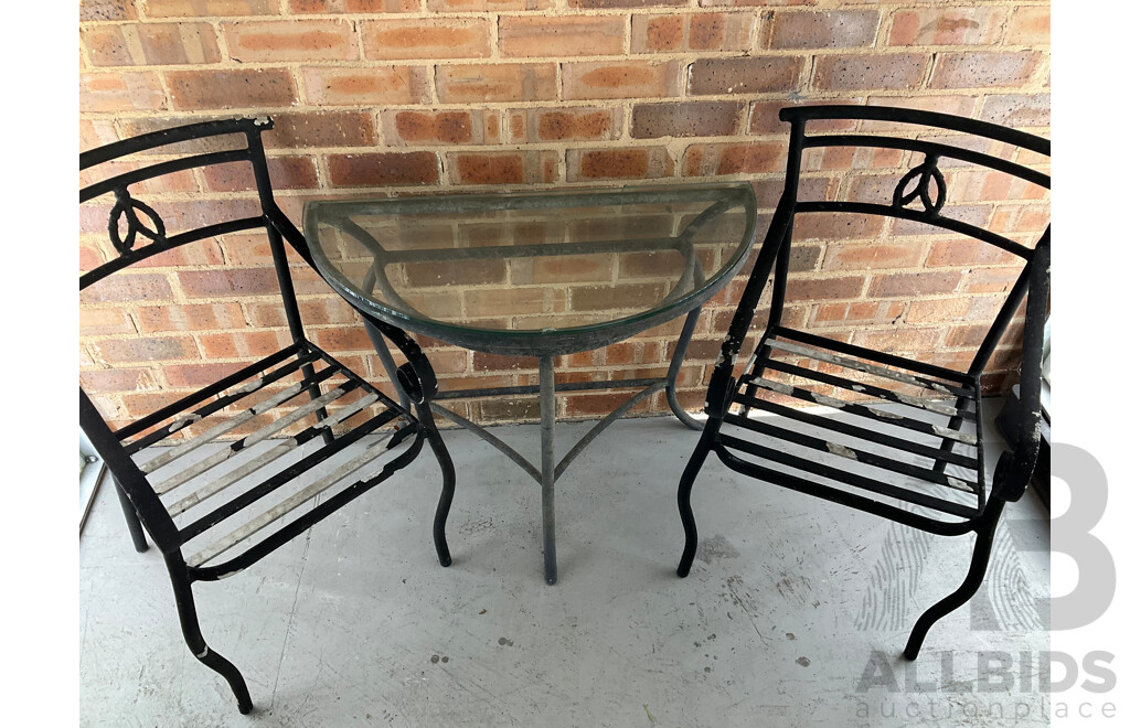 Three Piece Alloy Patio Suite with Glass Top Table