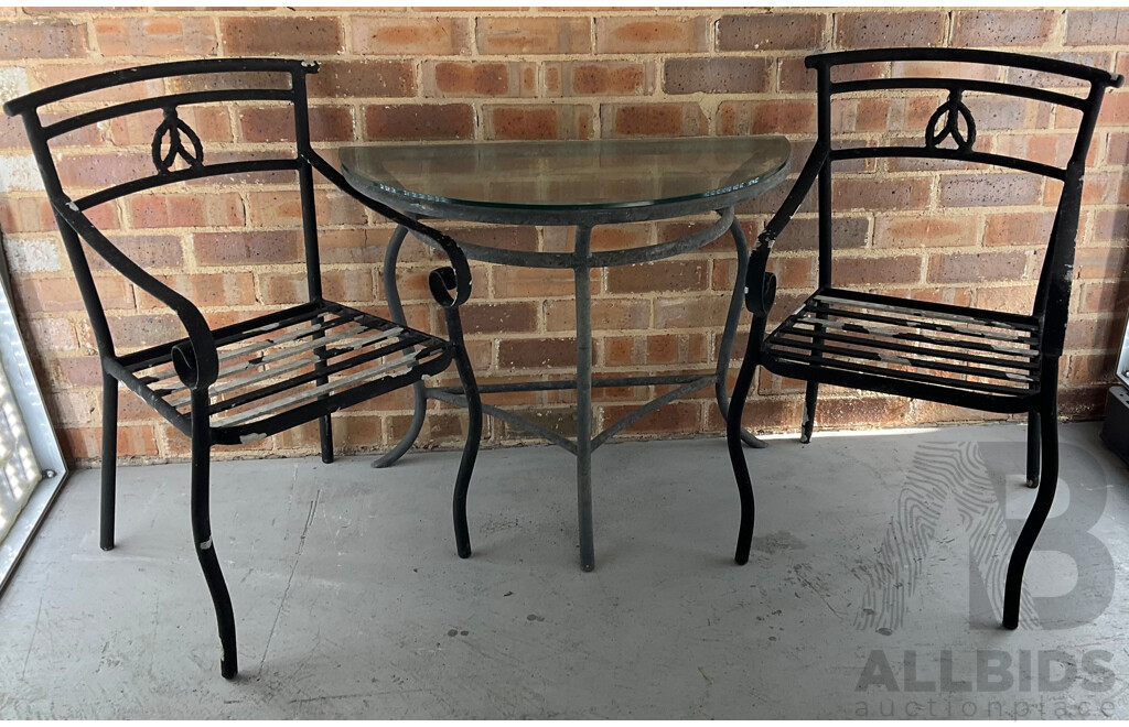 Three Piece Alloy Patio Suite with Glass Top Table