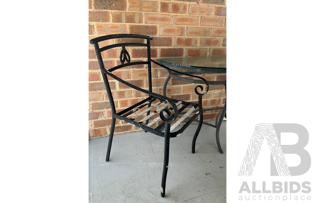 Three Piece Alloy Patio Suite with Glass Top Table