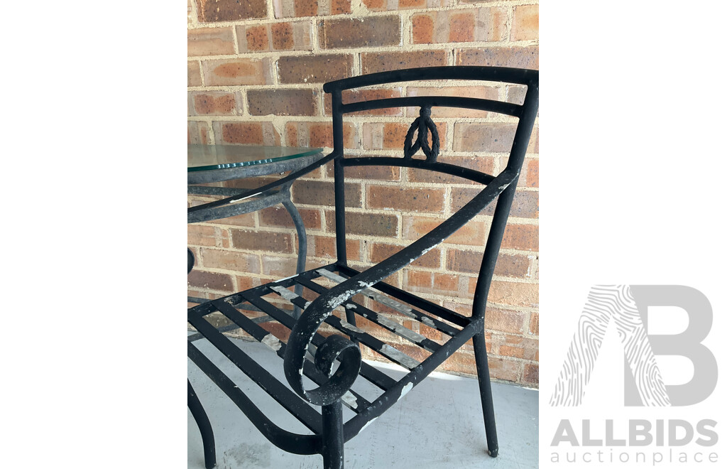 Three Piece Alloy Patio Suite with Glass Top Table