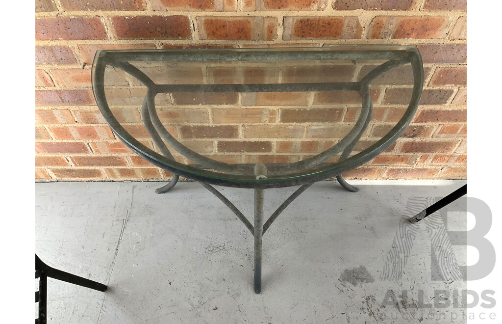 Three Piece Alloy Patio Suite with Glass Top Table