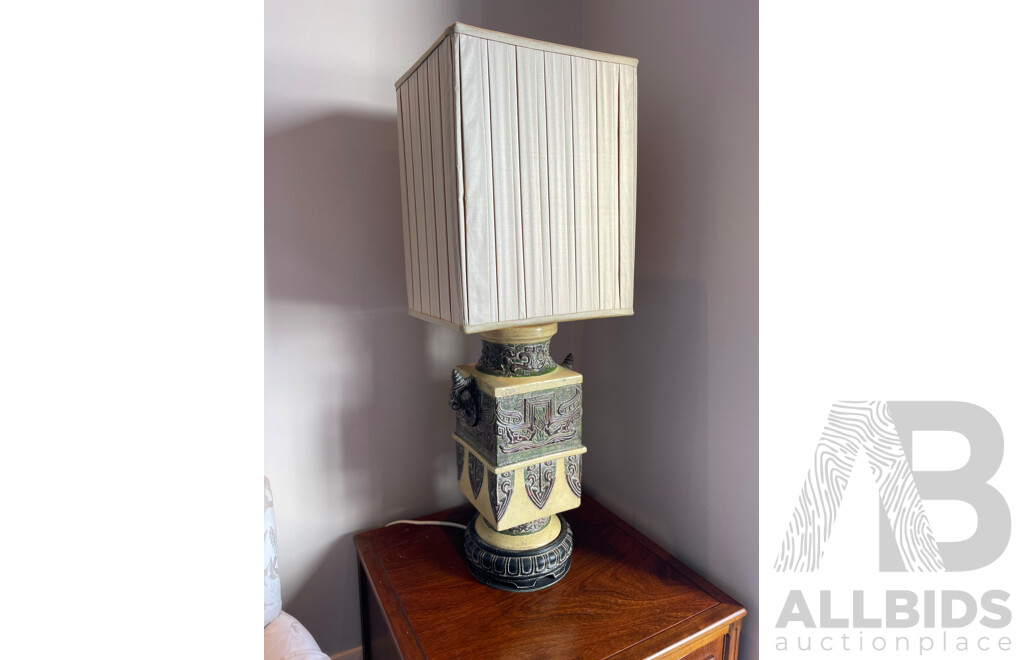 Pair of Italian Tang Style Ceramic Lamps with Square Shades