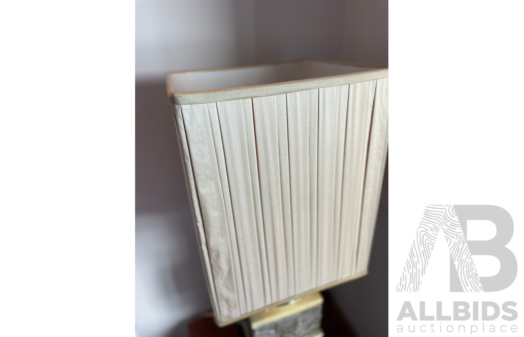 Pair of Italian Tang Style Ceramic Lamps with Square Shades