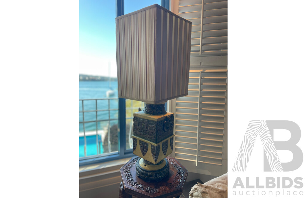 Pair of Italian Tang Style Ceramic Lamps with Square Shades