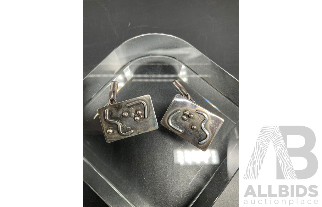 Vintage Mexican Silver Modernist Bracelet and Cuff Links