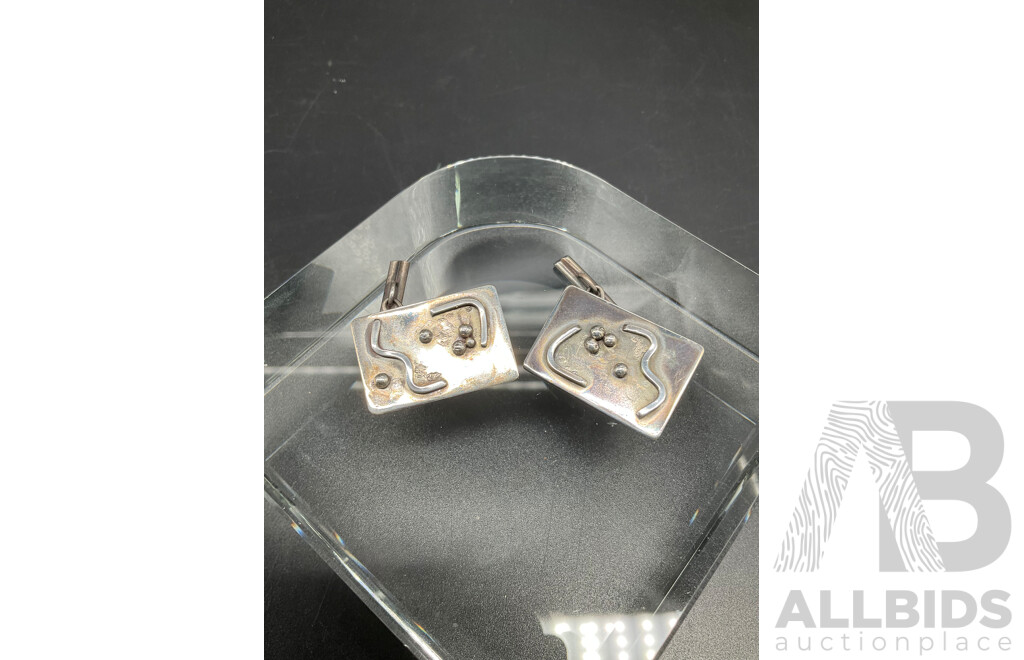 Vintage Mexican Silver Modernist Bracelet and Cuff Links