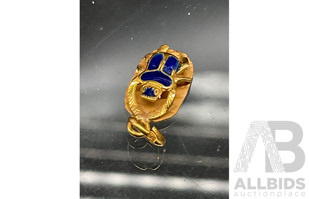 Vintage Double Sided Egyptian Cartouche Pendant, Egyptian Ankh Cross Key of Life Pharaonic Alphabet Gold Pendant and Lapis Lazuli Scarab Necklace - Lot of 3