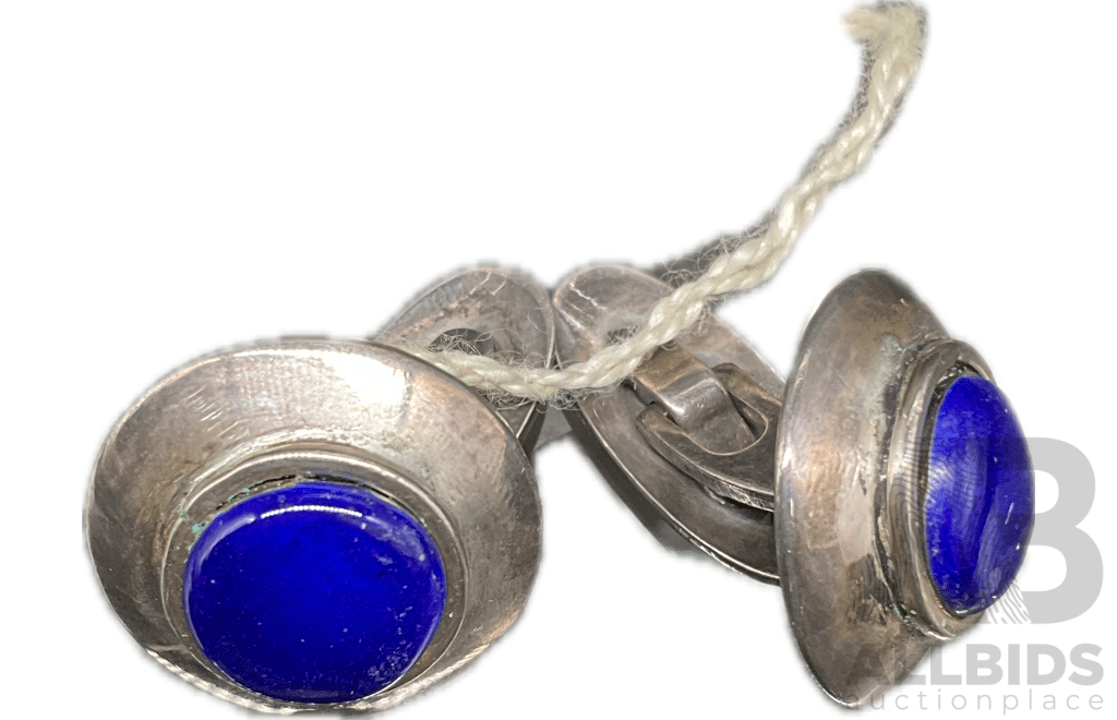 Argentium Silver Cufflinks with Blue Stone