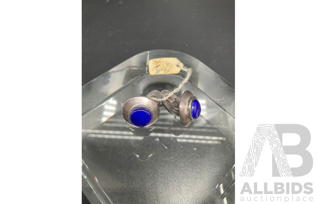 Argentium Silver Cufflinks with Blue Stone