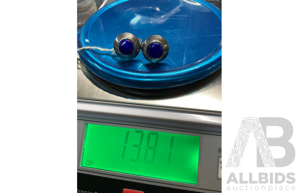 Argentium Silver Cufflinks with Blue Stone