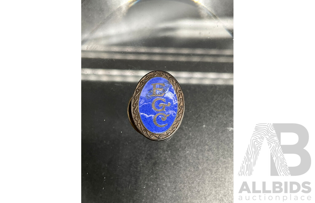 Japanese Cobalt Blue Sterling Silver and Enamel Cherry Blossom Cufflink, Ladybug Silver Tie Tack and EGC M&S Sterling Silver Cufflink - Lot of 3