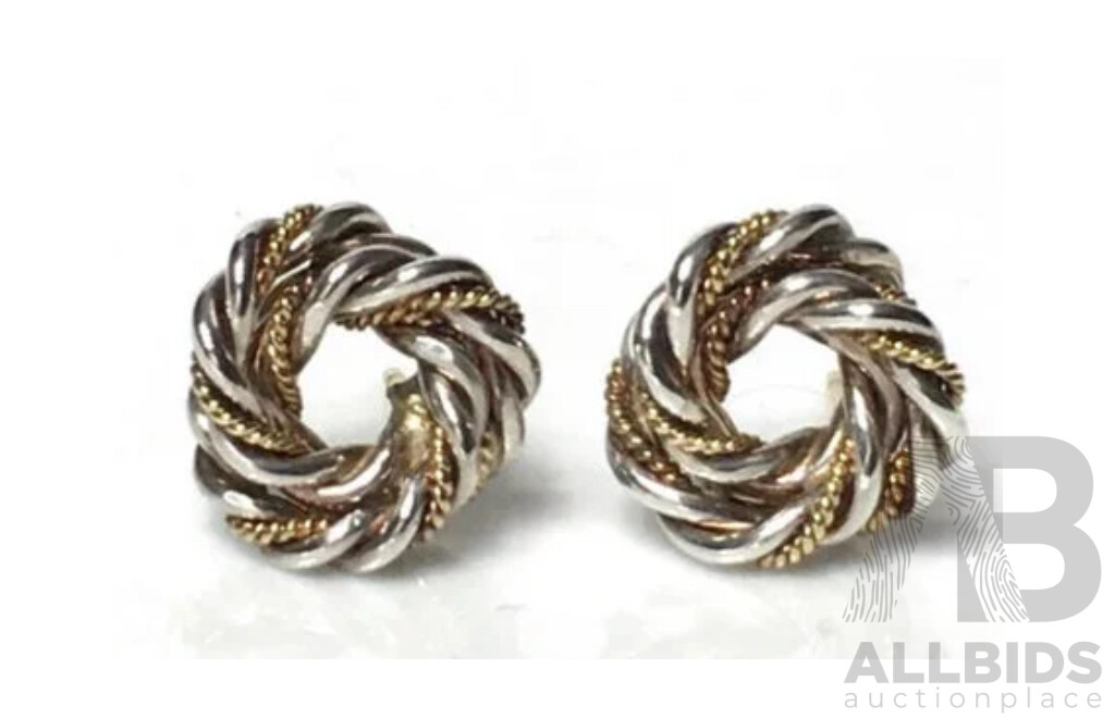Tiffany & Co. Sterling Silver and 18ct Gold Knot Stud Earings