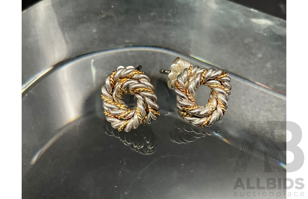 Tiffany & Co. Sterling Silver and 18ct Gold Knot Stud Earings