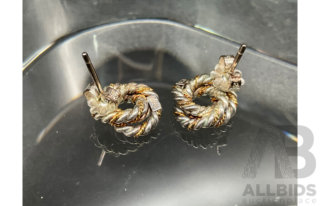 Tiffany & Co. Sterling Silver and 18ct Gold Knot Stud Earings