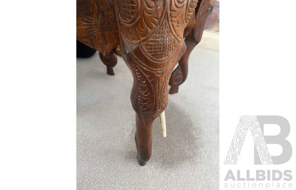 Octagonal Teak Side Table with Carved Elephant Form Supports